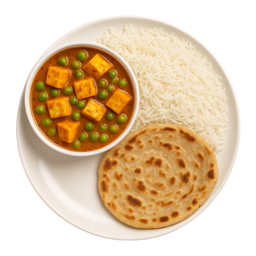 Matar Paneer + Basmati Rice & (1 Pc) of Paratha