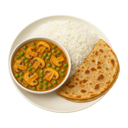 Mushroom Matar Masala + Basmati Rice & (1 Pc) of Paratha